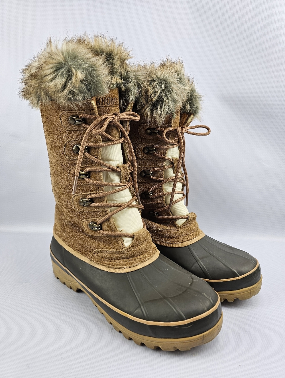 Khombu Allie Nordic 2 Brown Suede Quilted Winter Duck Boots Women's 9